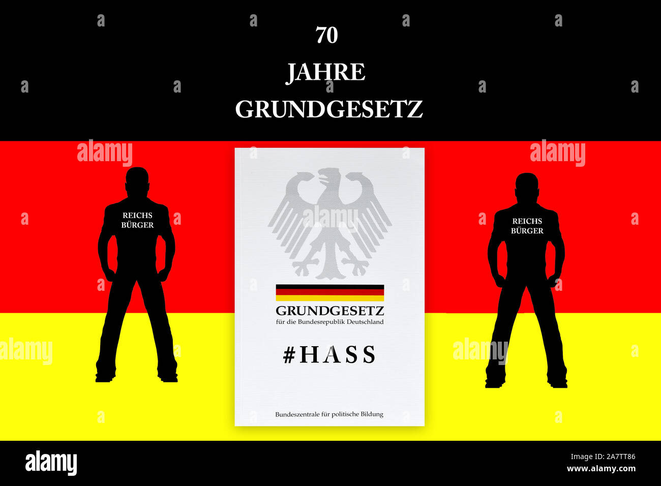 70 Jahre Grundgesetz, 1949 - 2019, Skinhead, Nazi, Reichsbürger, Protestler, Stock Photo