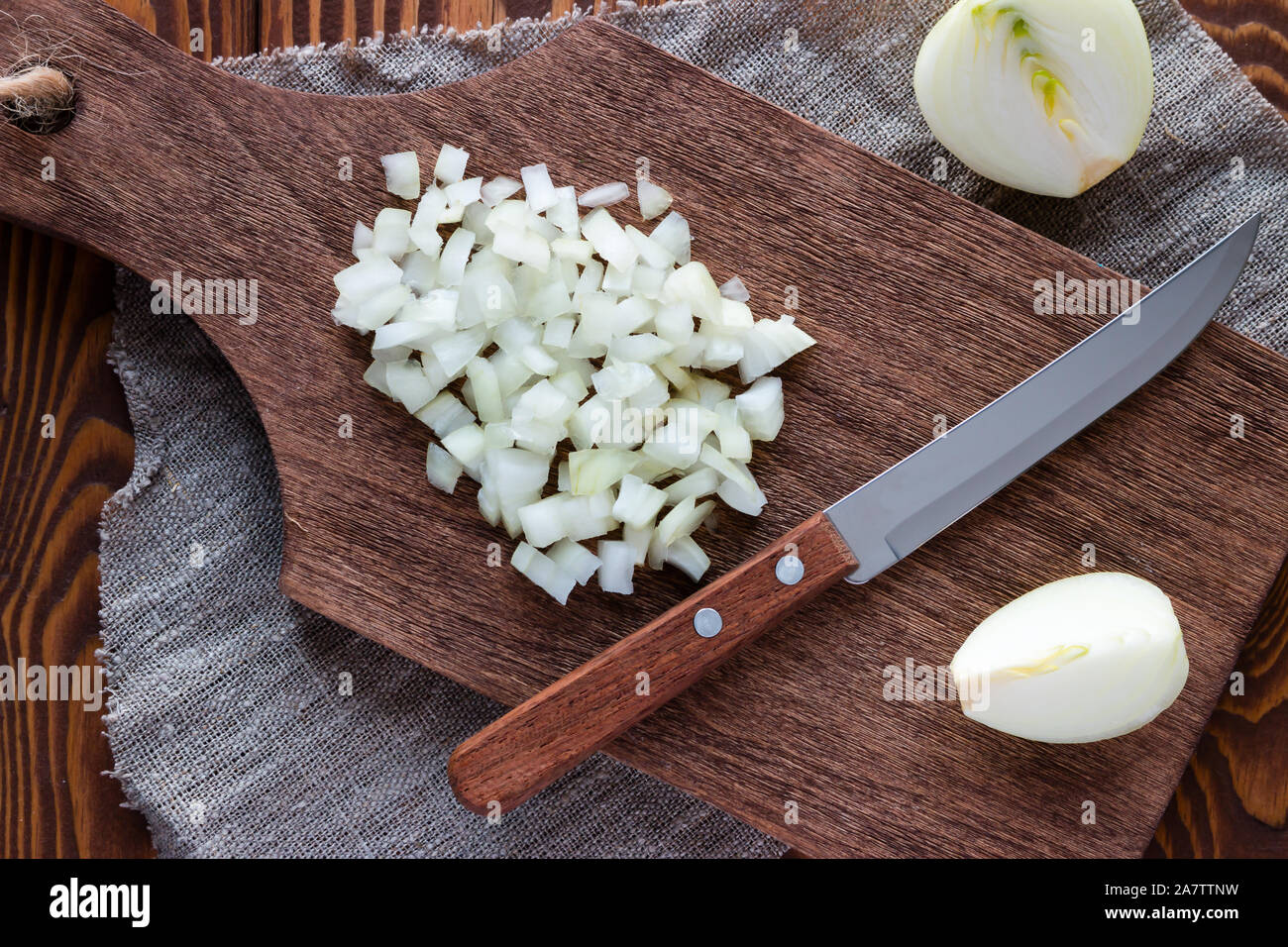 finely chopped onion on a cutting board Stock Photo - Alamy