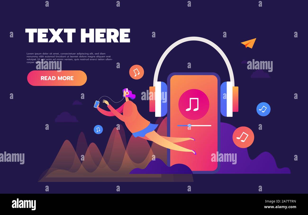 Concept of online music streaming listening, people relax