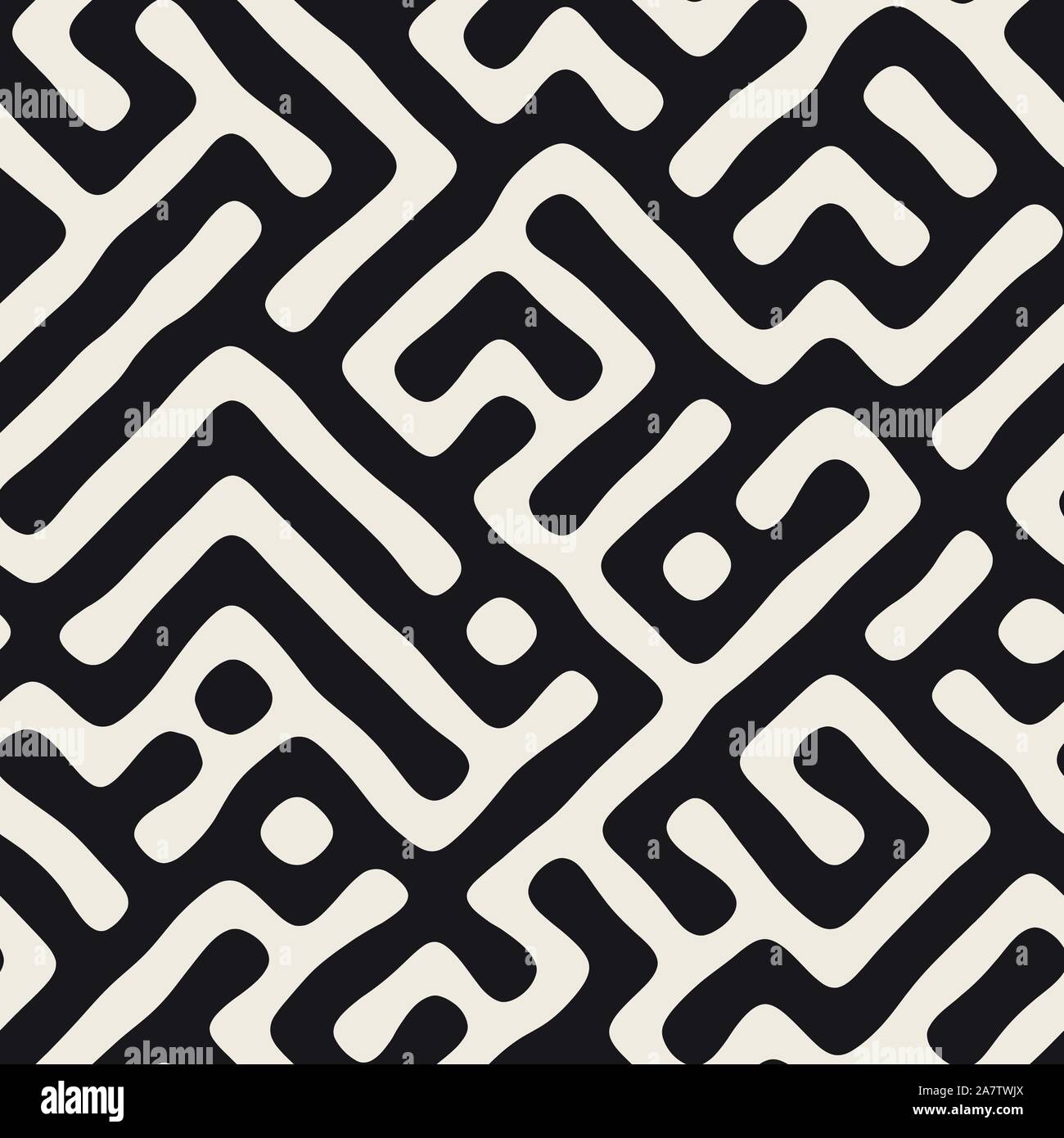 Vector seamless pattern. Monochrome organic shapes texture. Abstract rounded messy lines stylish background. Stock Vector