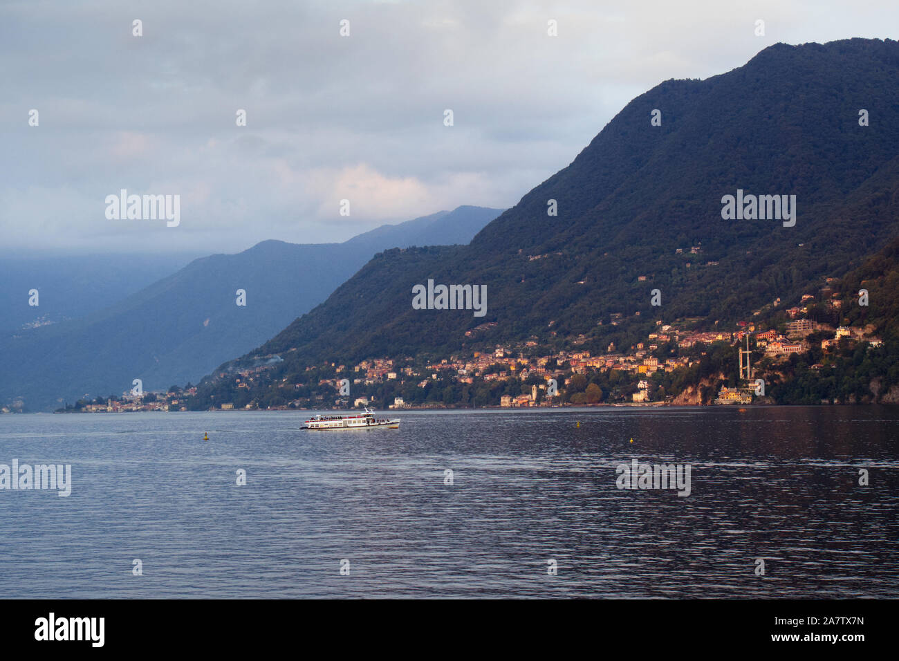 A ferry at lake Como (Italy) taking passengers from east side to west side Stock Photo