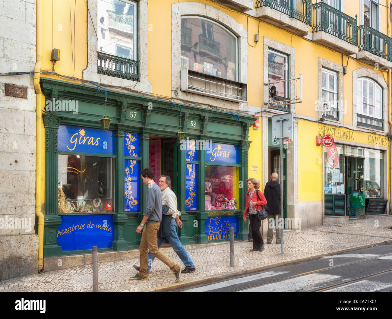 Typical small shop fronts in Rua do Loreto, Lisbon, Portugal Stock ...