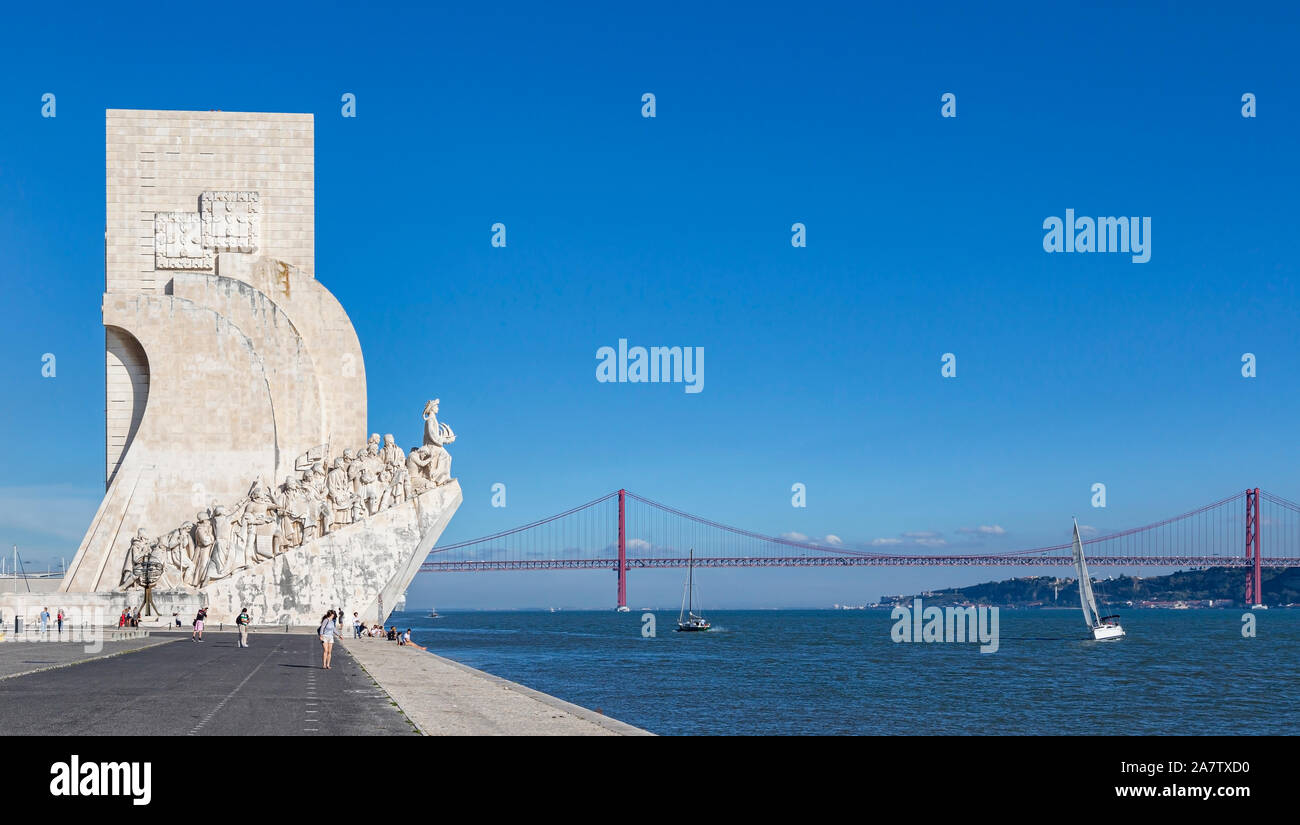 Lisbon, Portugal.  Padrao dos Descobrimentos or Monument to the Discoveries, which commemorates the 500th anniversary of the death of Prince Henry the Stock Photo