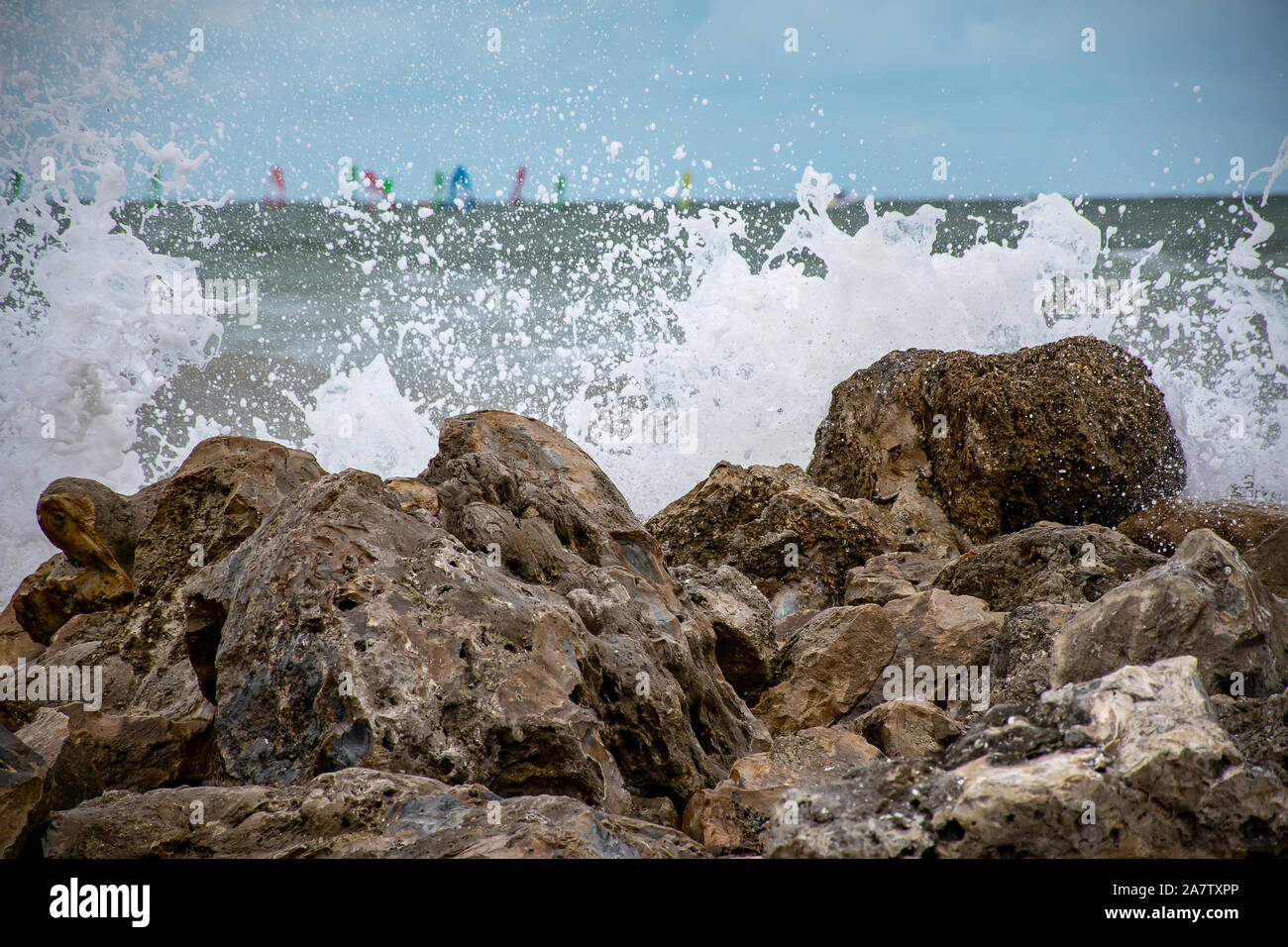 Waves crashing on the rocks Stock Photo