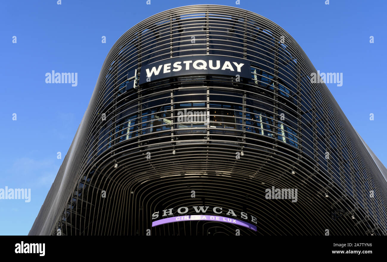 Part of the futuristic architecture of the Westquay shopping centre, Southampton City Centre, Southampton, Hampshire, England, UK Stock Photo