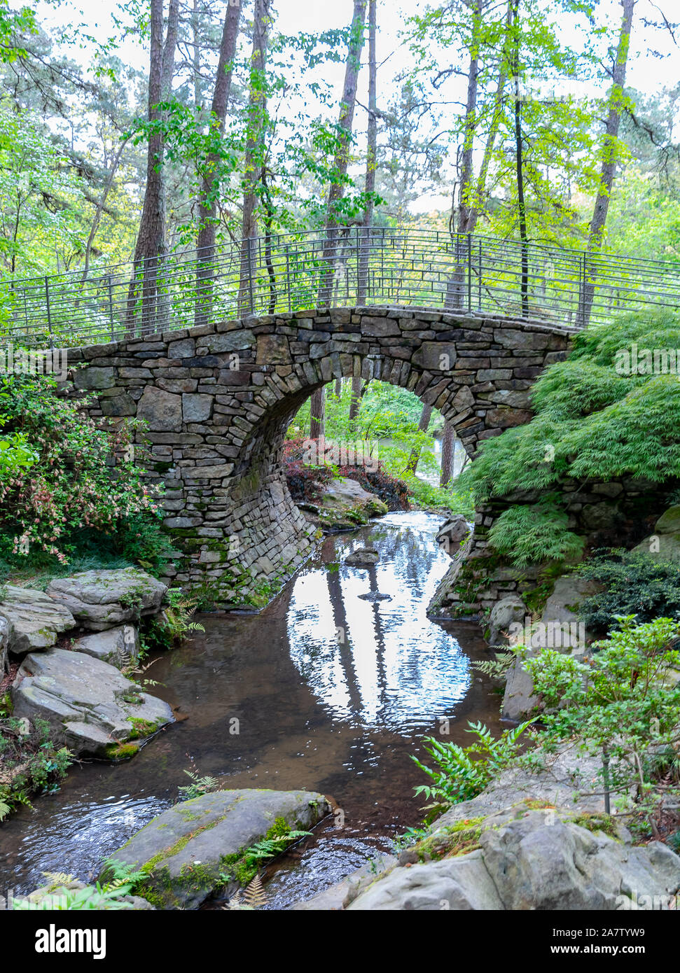 Scenic view of a stone bridge in the Ozark Mountains in Arkansas Stock Photo