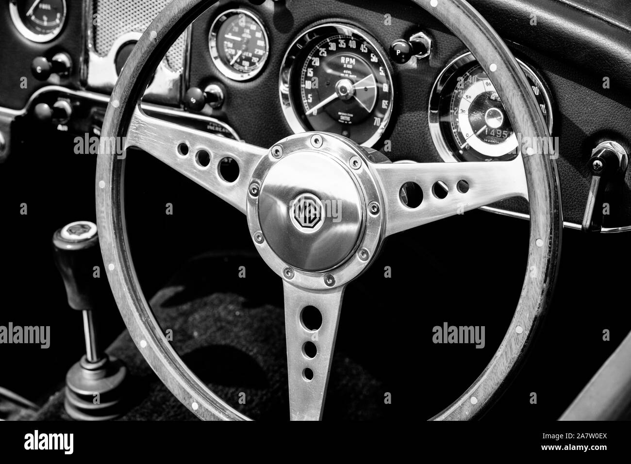 1961 MG MGA MKII  roadster. Classic british car. Black and white Stock Photo