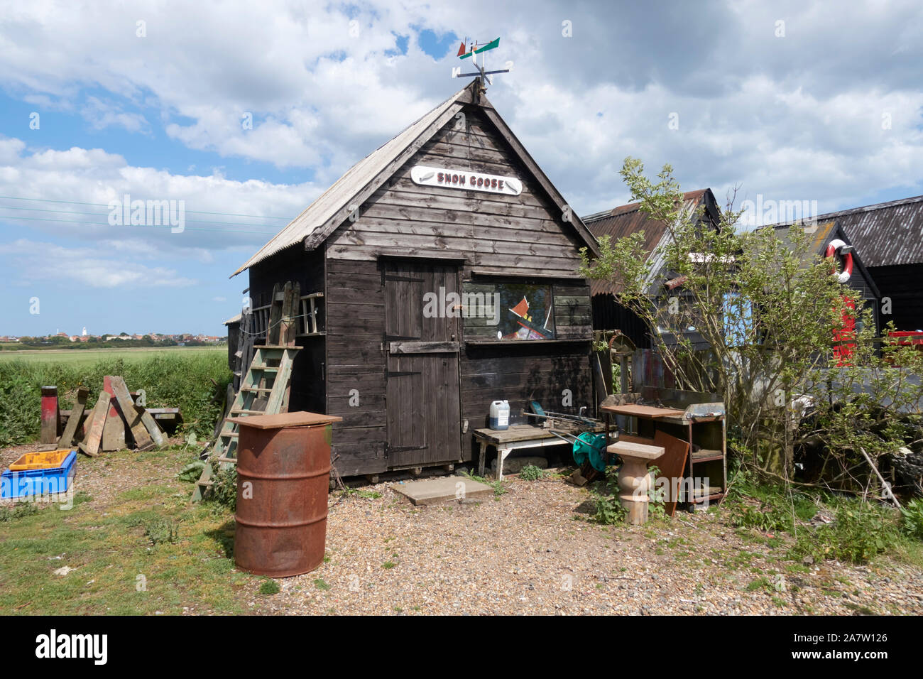 Fishermen's huts at Southwold harbour, Suffolk, UK. Stock Photo