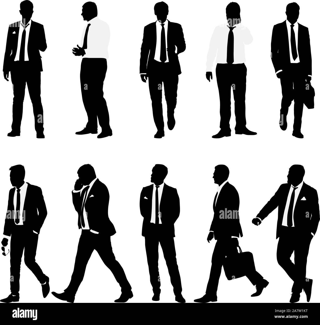 Set silhouette businessman man in suit with tie on a white background ...