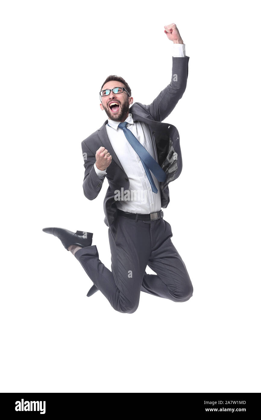 in full growth. happy young businessman. isolated on white Stock Photo ...