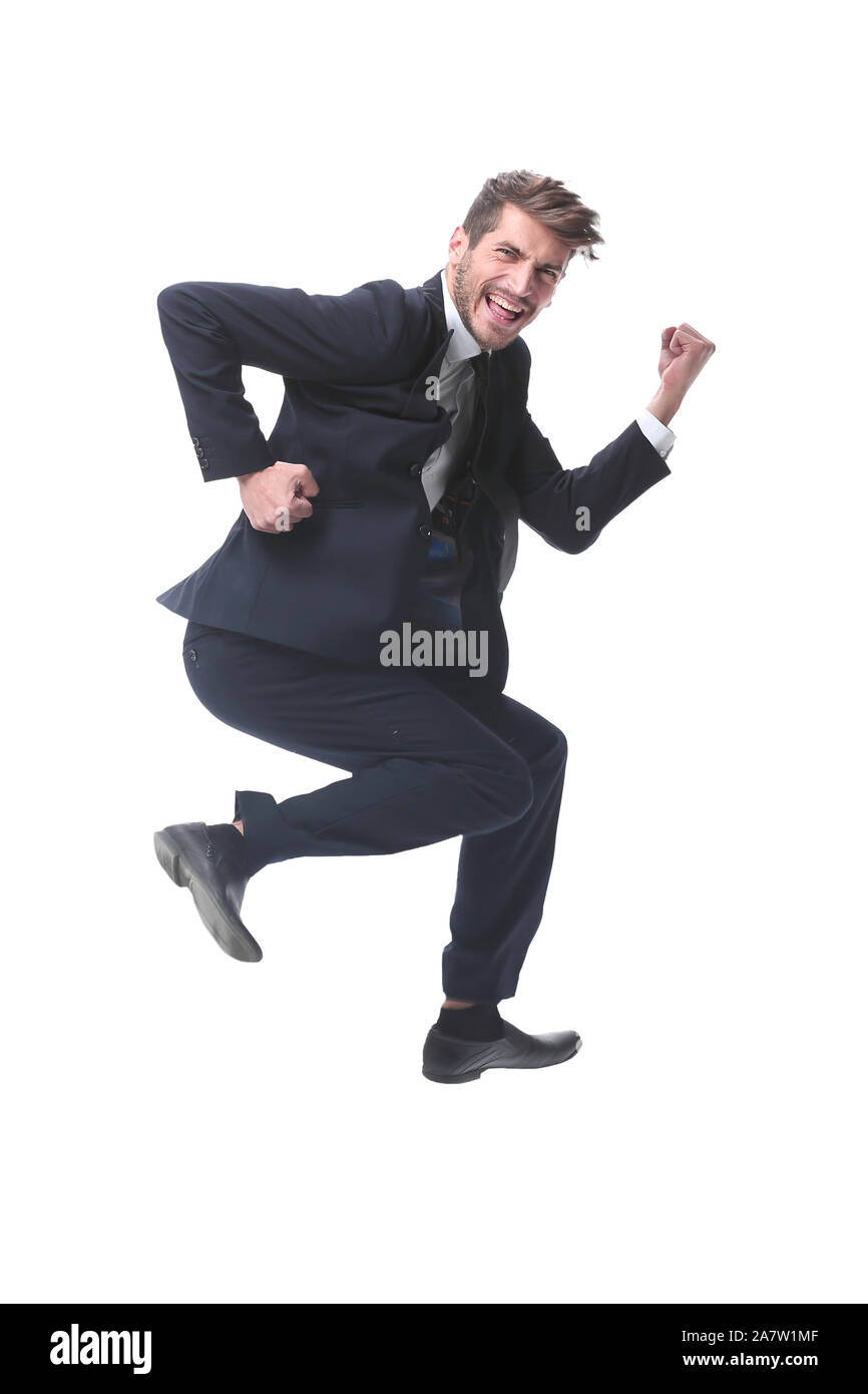 in full growth. happy young businessman. isolated on white Stock Photo ...
