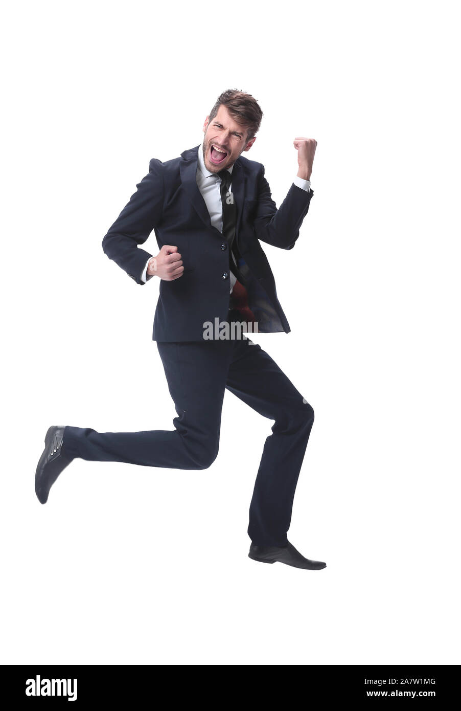 in full growth. happy young businessman. isolated on white Stock Photo ...