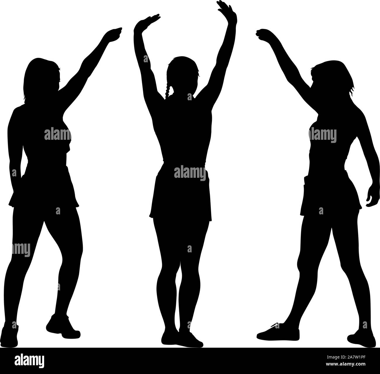 Black silhouettes women with arm raised on a white background Stock ...