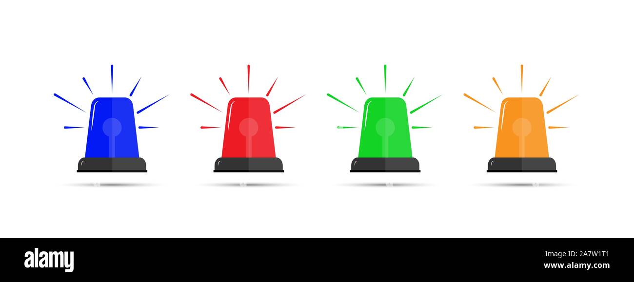 Set of color icons of flashing beacons. Flat simple design. Stock Vector