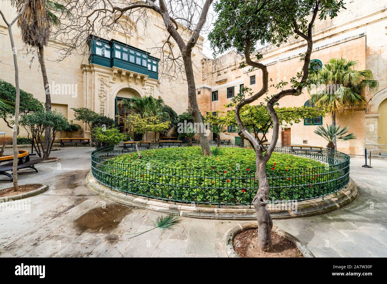 Small garden in Grandmaster Palace Courtyard in Valletta, Malta Stock