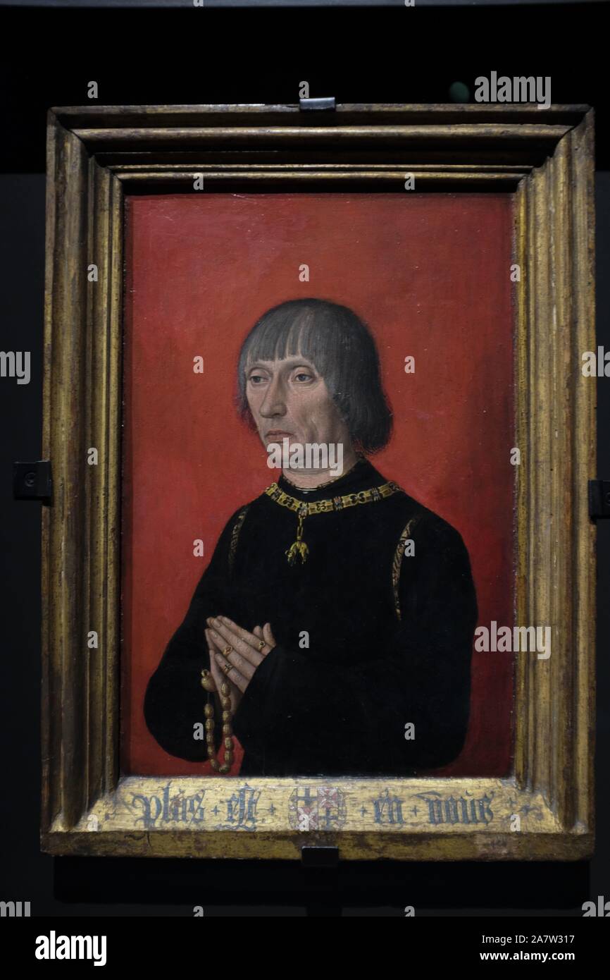 Portrait of Louis de Gruuthuse (1480) on display in the Gruuthusemuseum in Bruges, Belgium Stock Photo
