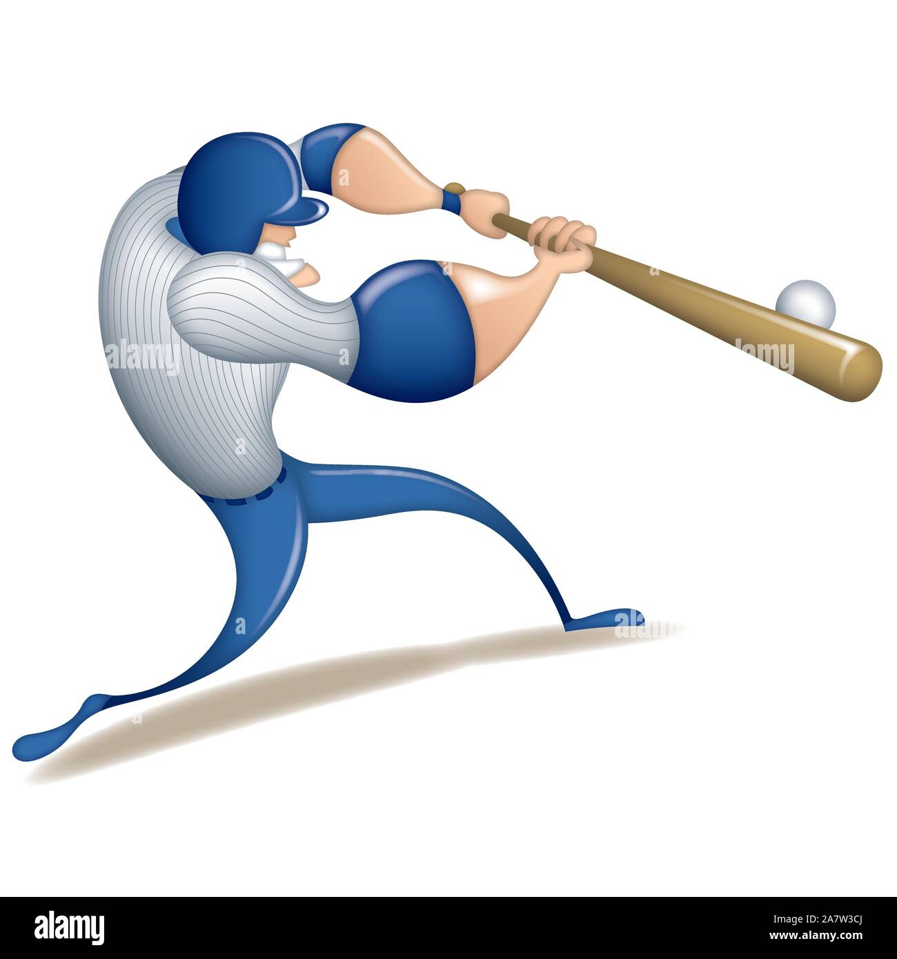 Baseball cartoon character player in action on white background
