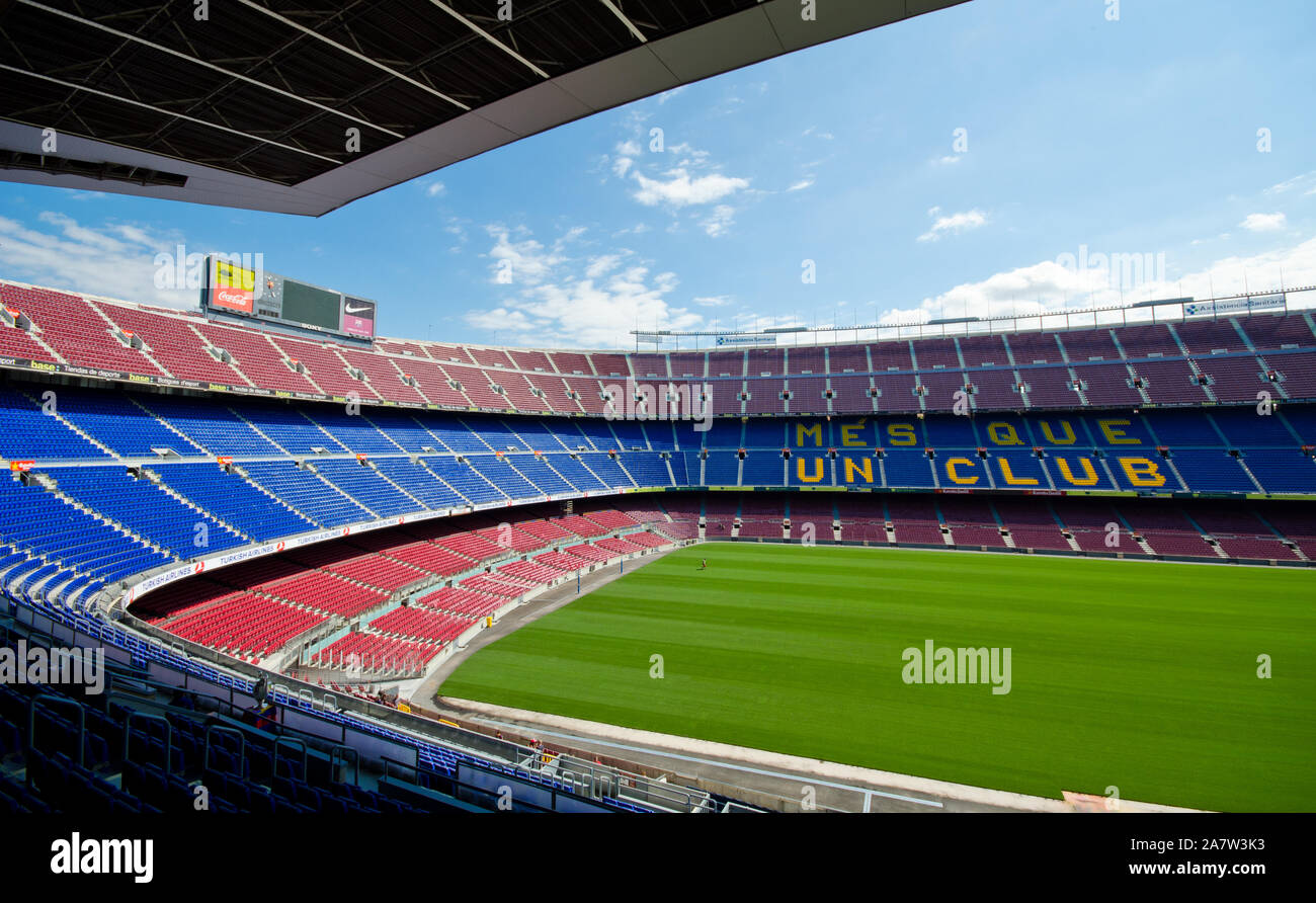 Barcelona, Spain – August 6: Barcelona’s famous football team Camp Nou stadium during a stadium tour on August  6, 2012  in Barcelona, Spain. Stock Photo