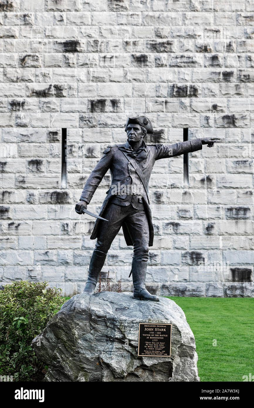 General John Stark statue at the Battle of Bennington monument, Bennington, Vermont, USA. Stock Photo