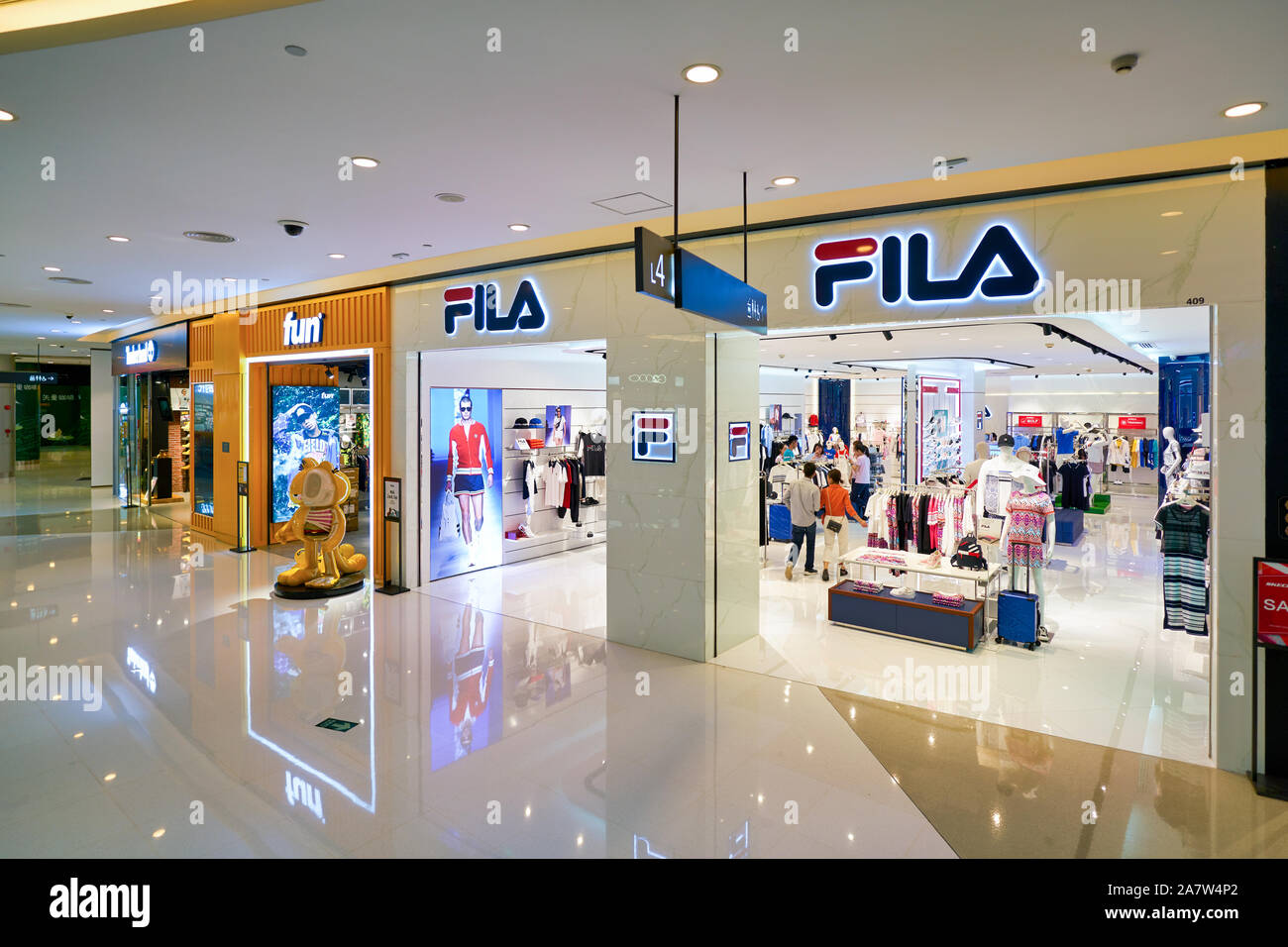 SHENZHEN, CHINA - CIRCA APRIL, 2019: shopfront of Fila store in Shenzhen.  Fila is an Italian sporting goods brand and company Stock Photo - Alamy