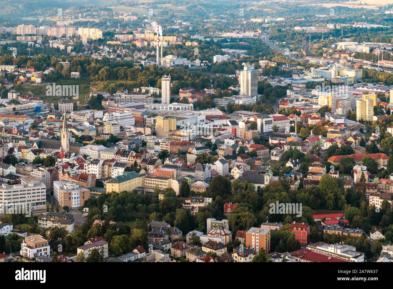 Aerial shot of the North Bohemian city of Liberec Stock Photo