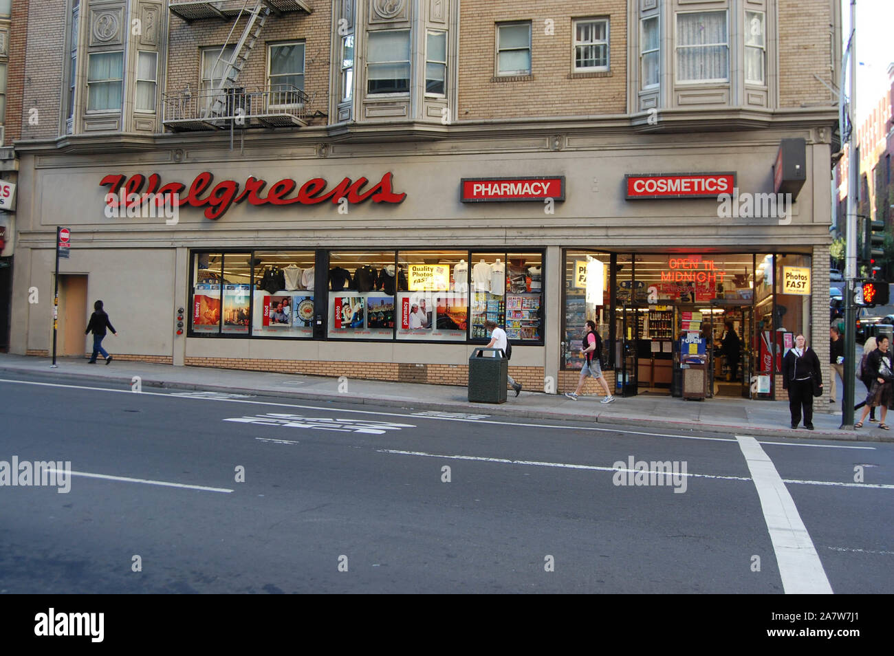 Walgreens pharmacy and cosmetics in San Francisco people waiting to