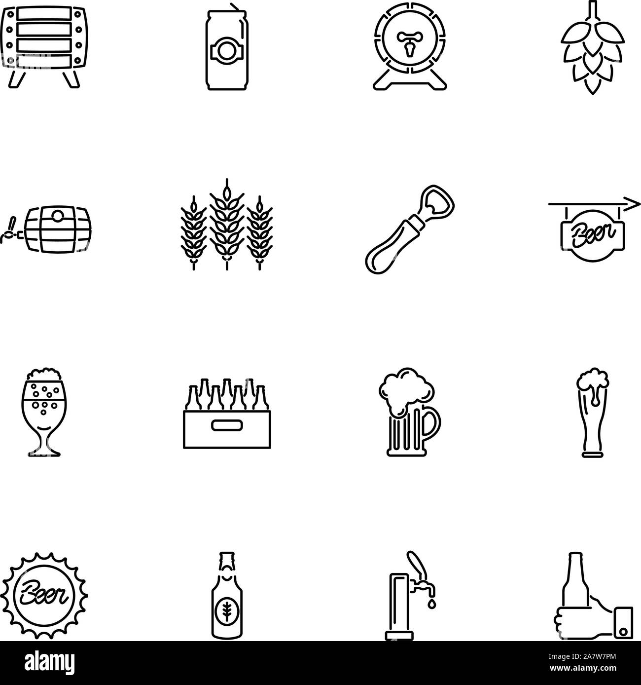 Beer Pub, Alcohol Market outline icons set - Black symbol on white background. Beer Pub, Alcohol Market Simple Illustration Symbol - lined simplicity Stock Vector