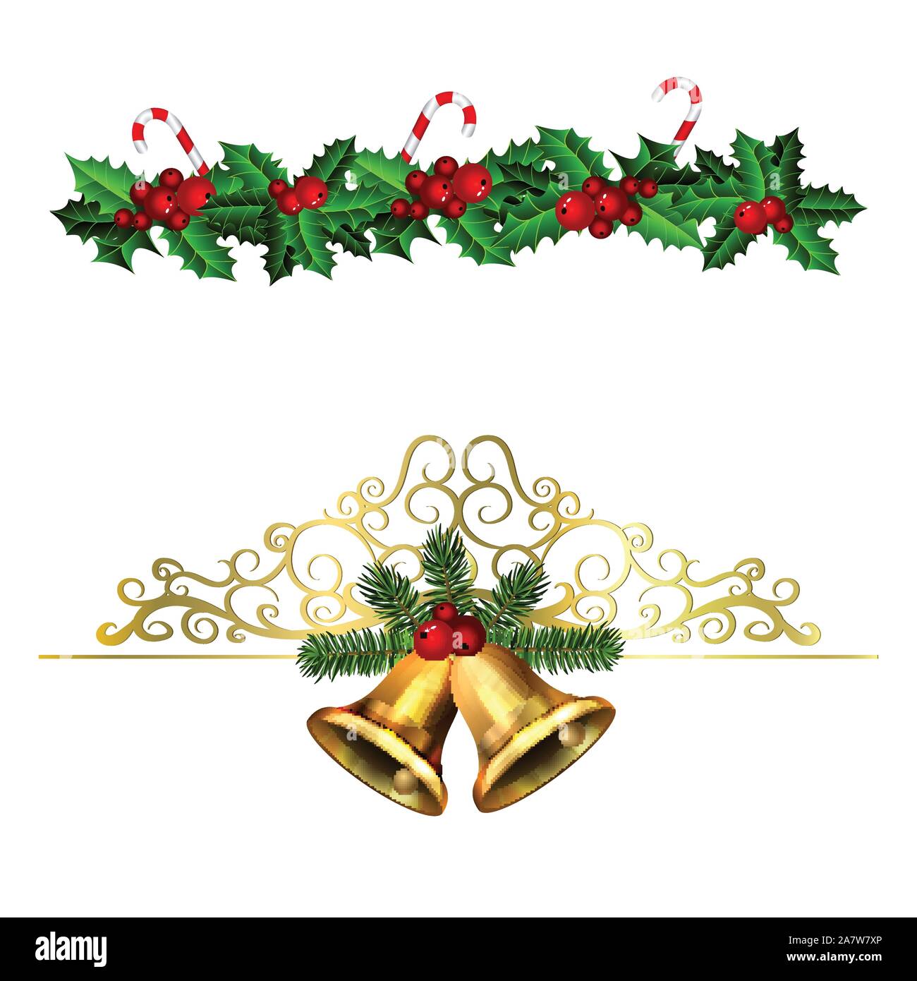 Christmas decorations with fir tree golden jingle bells Stock Vector ...