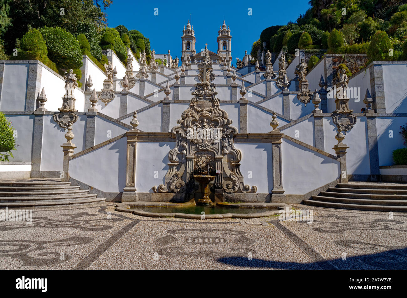Famous stairs of the Church Bom Jesus do Monte in Braga, Portugal Stock