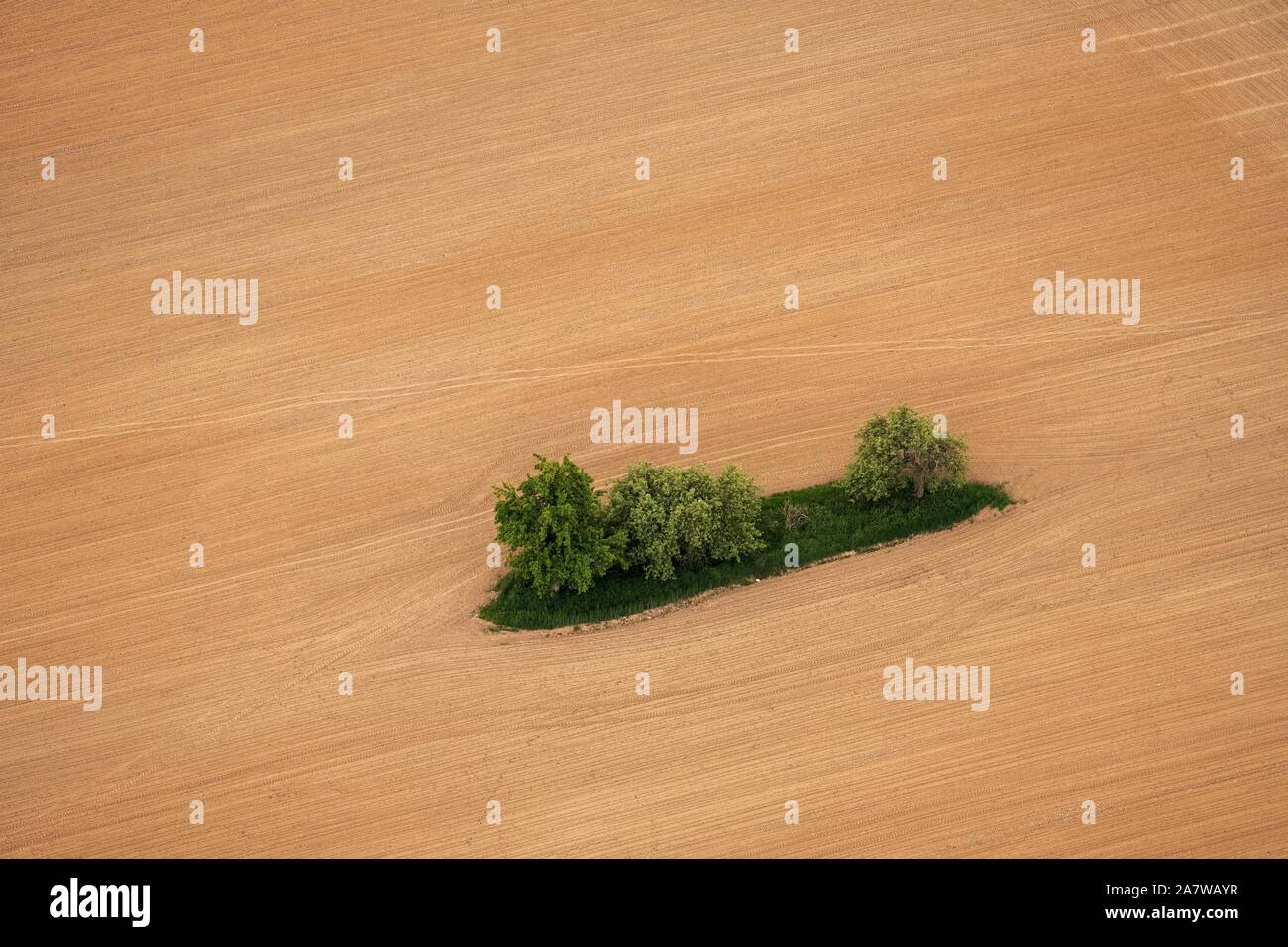 Plowed field in Czech Republic on aerial shot Stock Photo