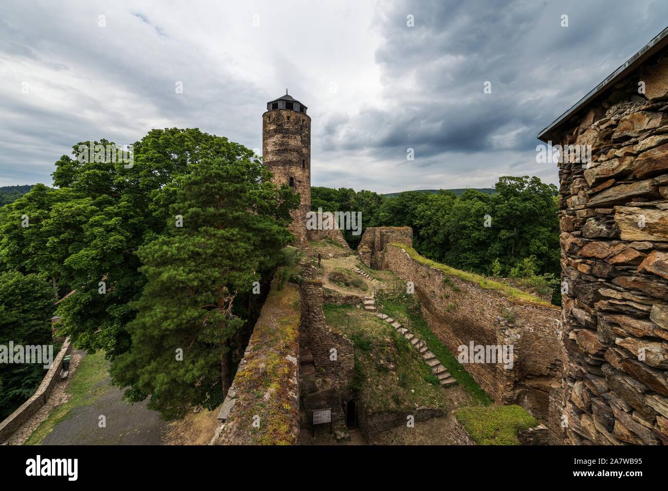 The ruins of Hasistejn Castle in the Krusne Mountains. It is one of the oldest castles in northwest Bohemia Stock Photo