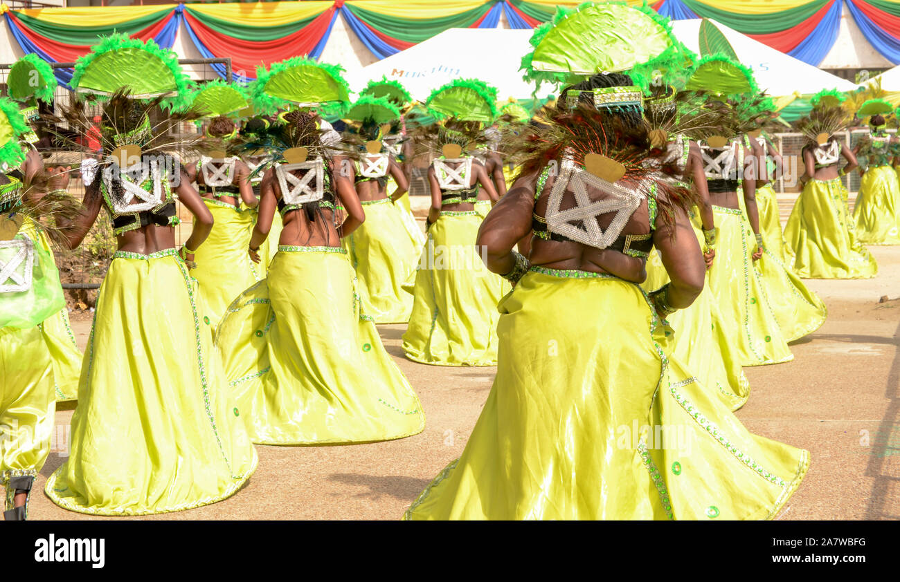 Nigerian women in their artistic costumes arriving at the Lagos carnival. Stock Photo