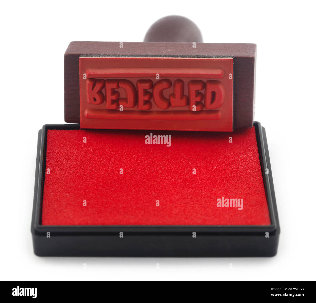 Rejected rubber stamp with pad over white Stock Photo