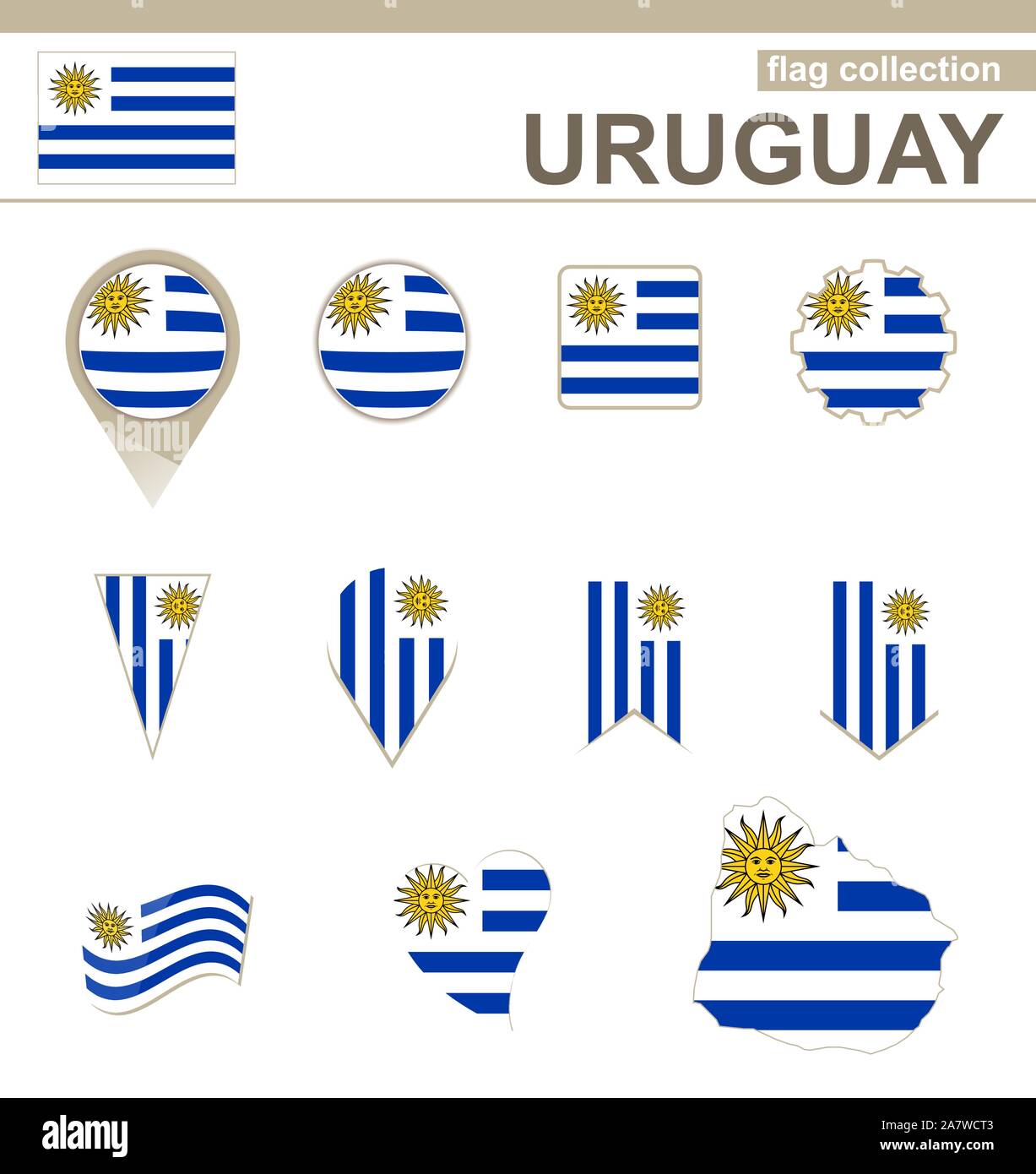 Uruguay Flag Collection, 12 versions Stock Vector