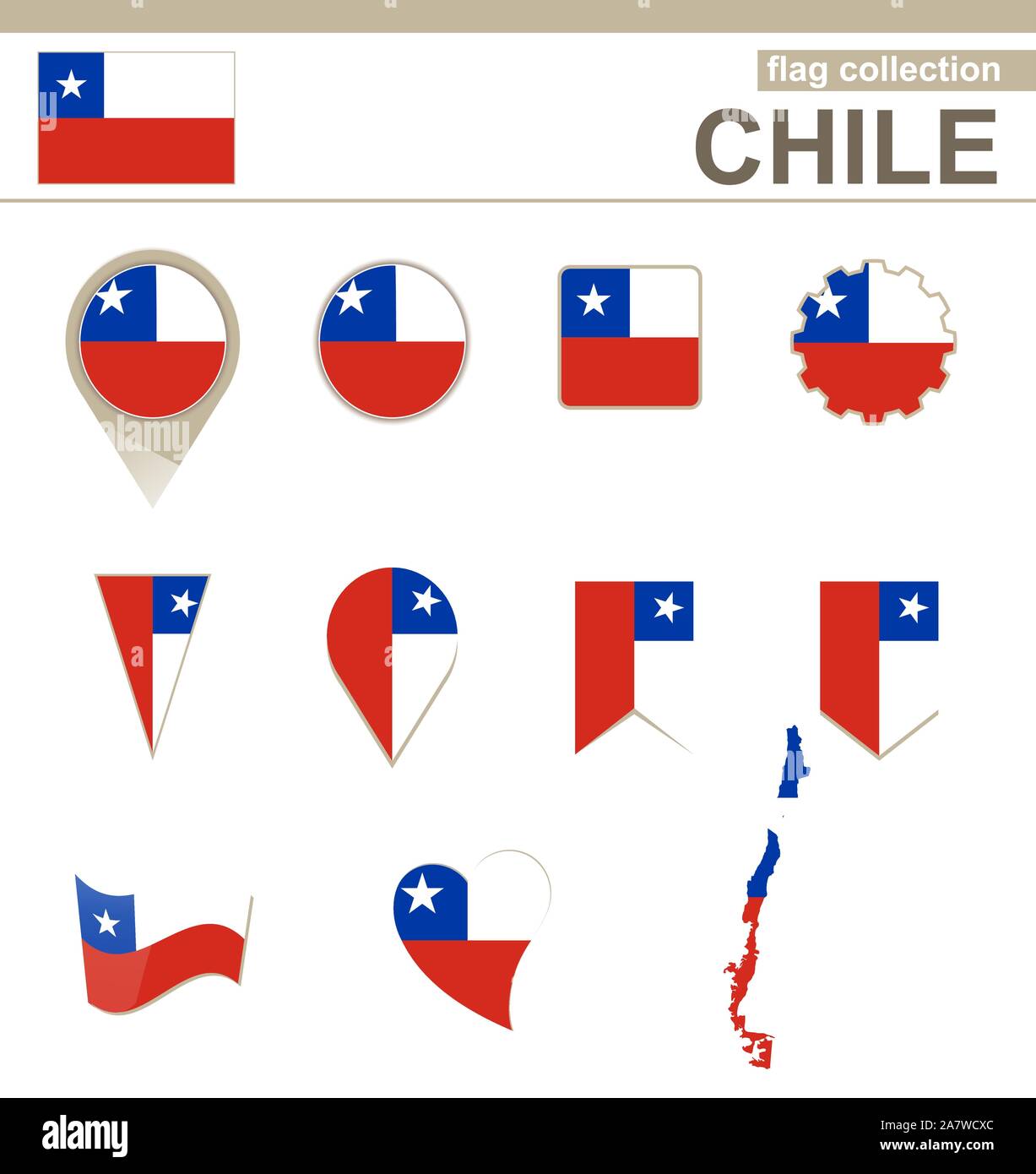 Chile Flag Collection, 12 versions Stock Vector