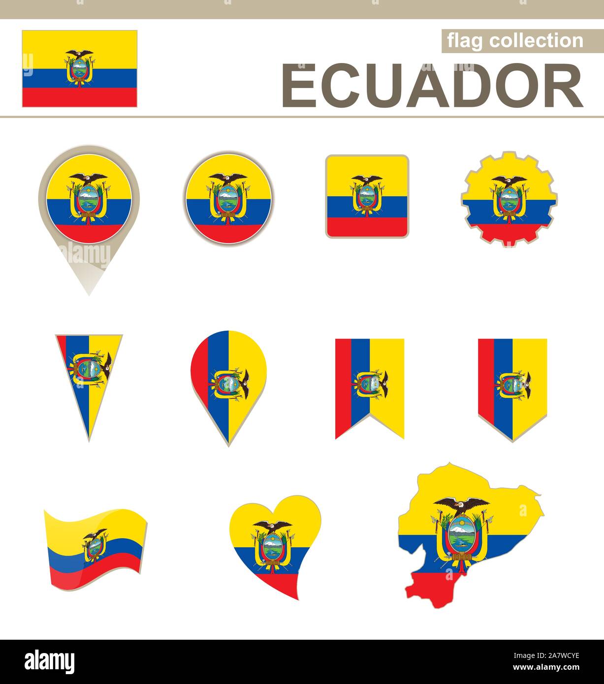 Ecuador Flag Collection, 12 versions Stock Vector