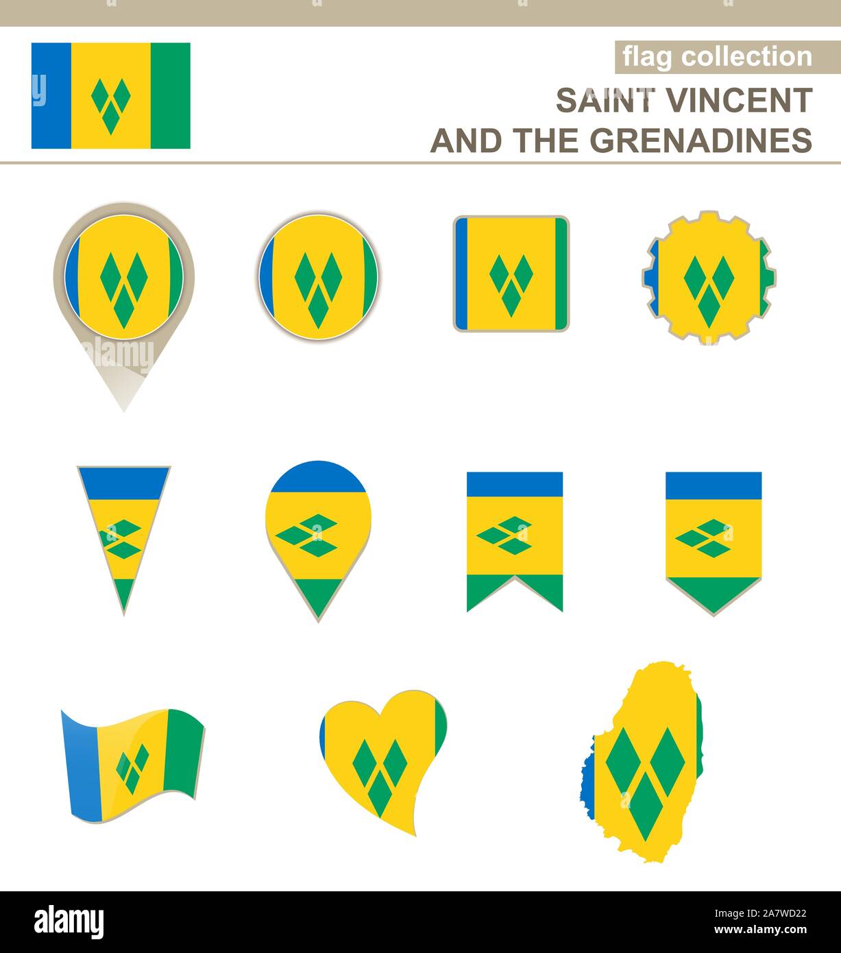 Saint Vincent and the Grenadines Flag Collection, 12 versions Stock Vector