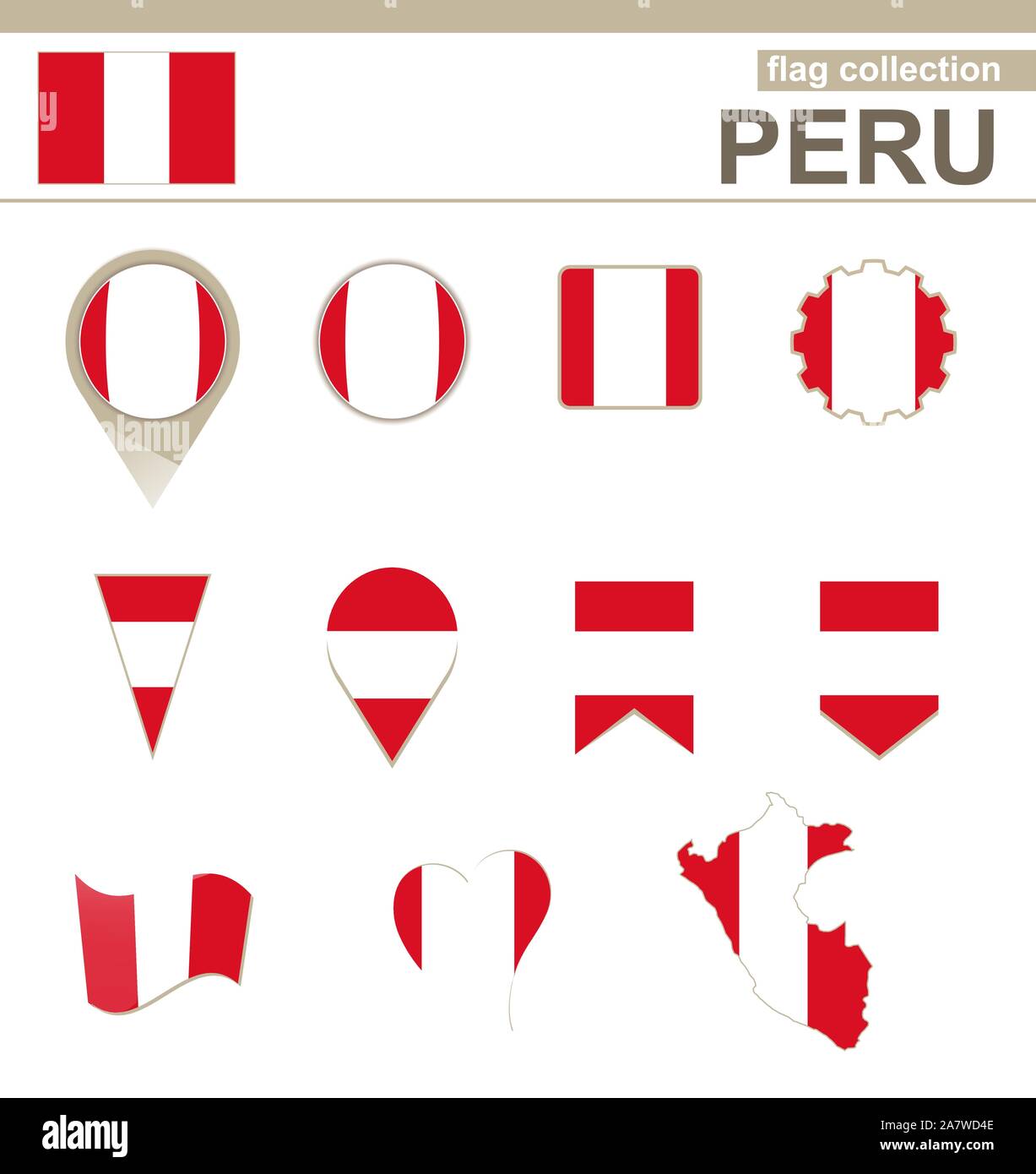 Peru Flag Collection, 12 versions Stock Vector