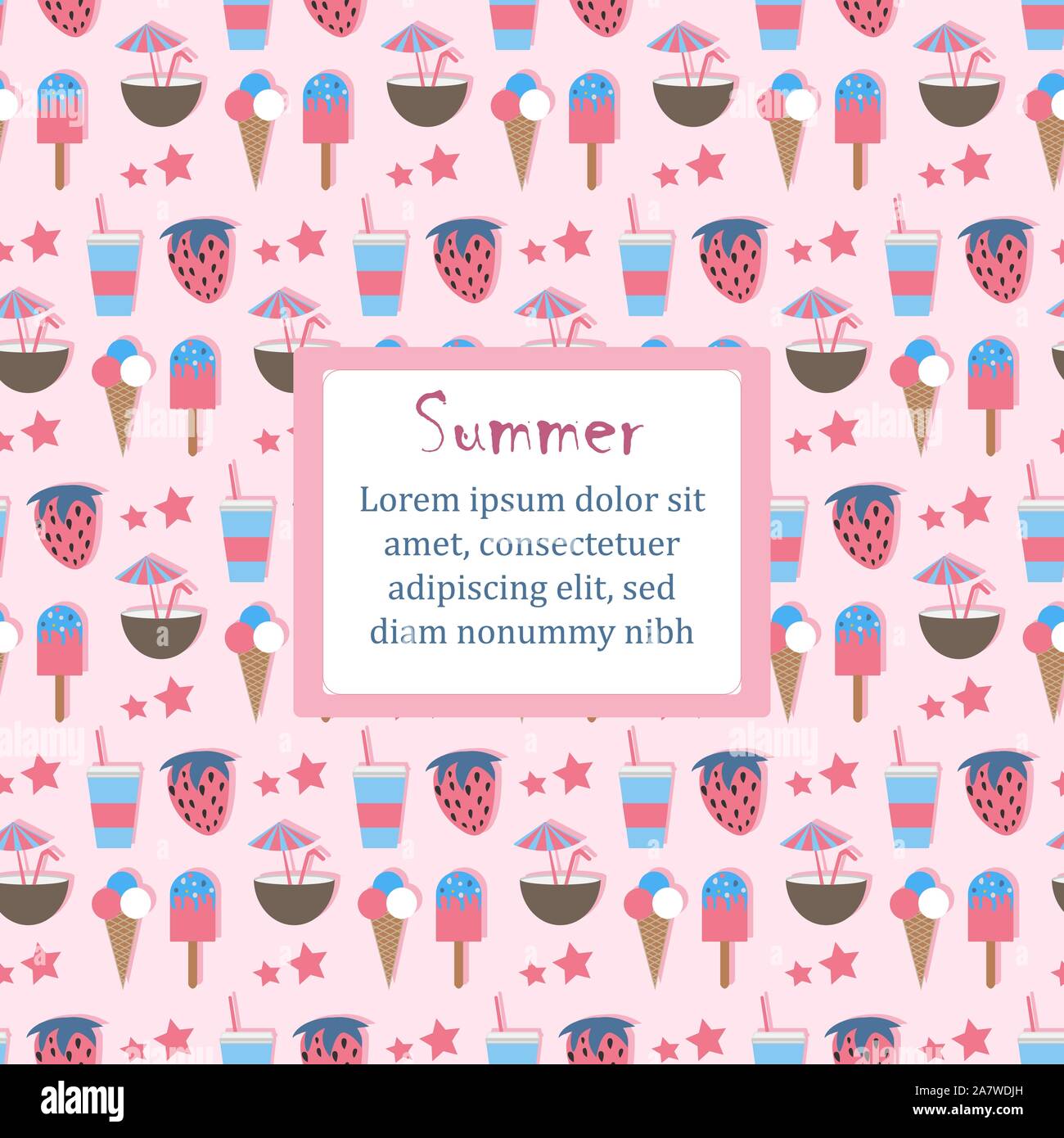 Summer Seamless Pattern with ice cream and fruits. From Summer ...