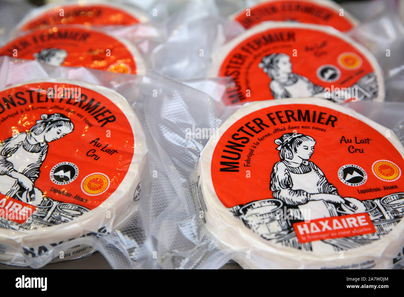 Munster Cheese for sale, Colmar, Alsace, France Stock Photo Alamy
