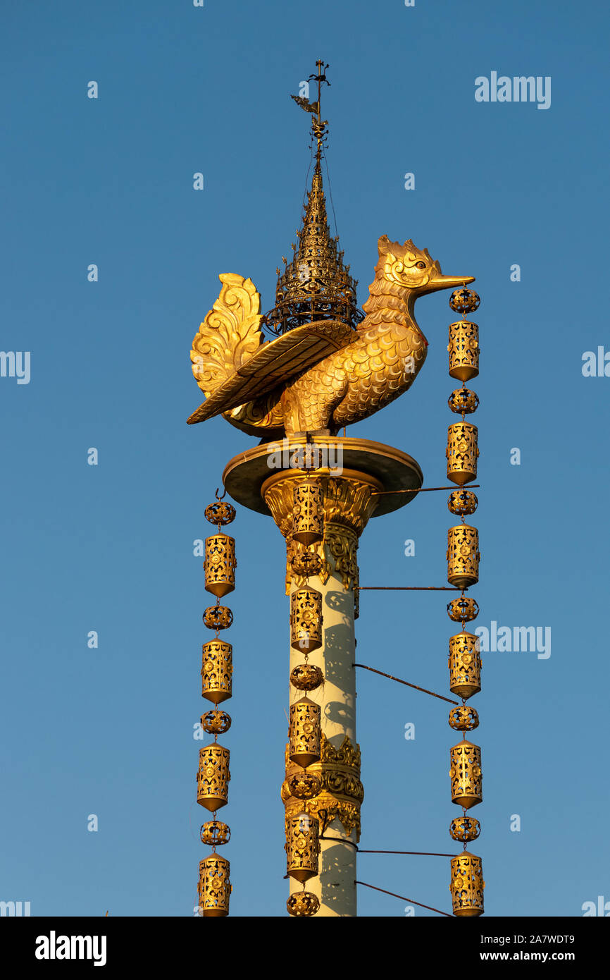 Golden Hintha bird in Swesandaw Pagoda in Taungoo, Myanmar Stock Photo