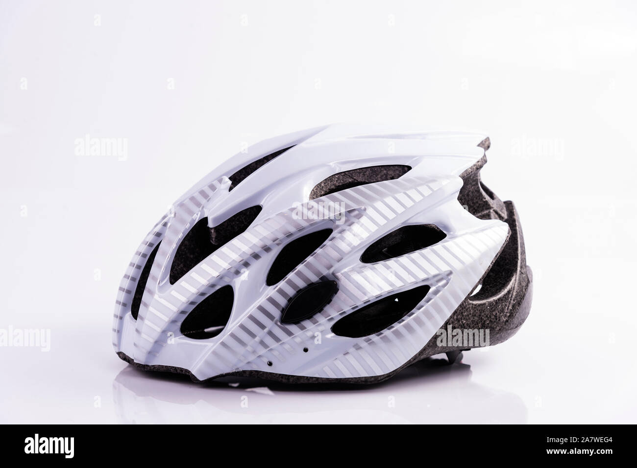 Children's protective white helmet on a white background Stock Photo