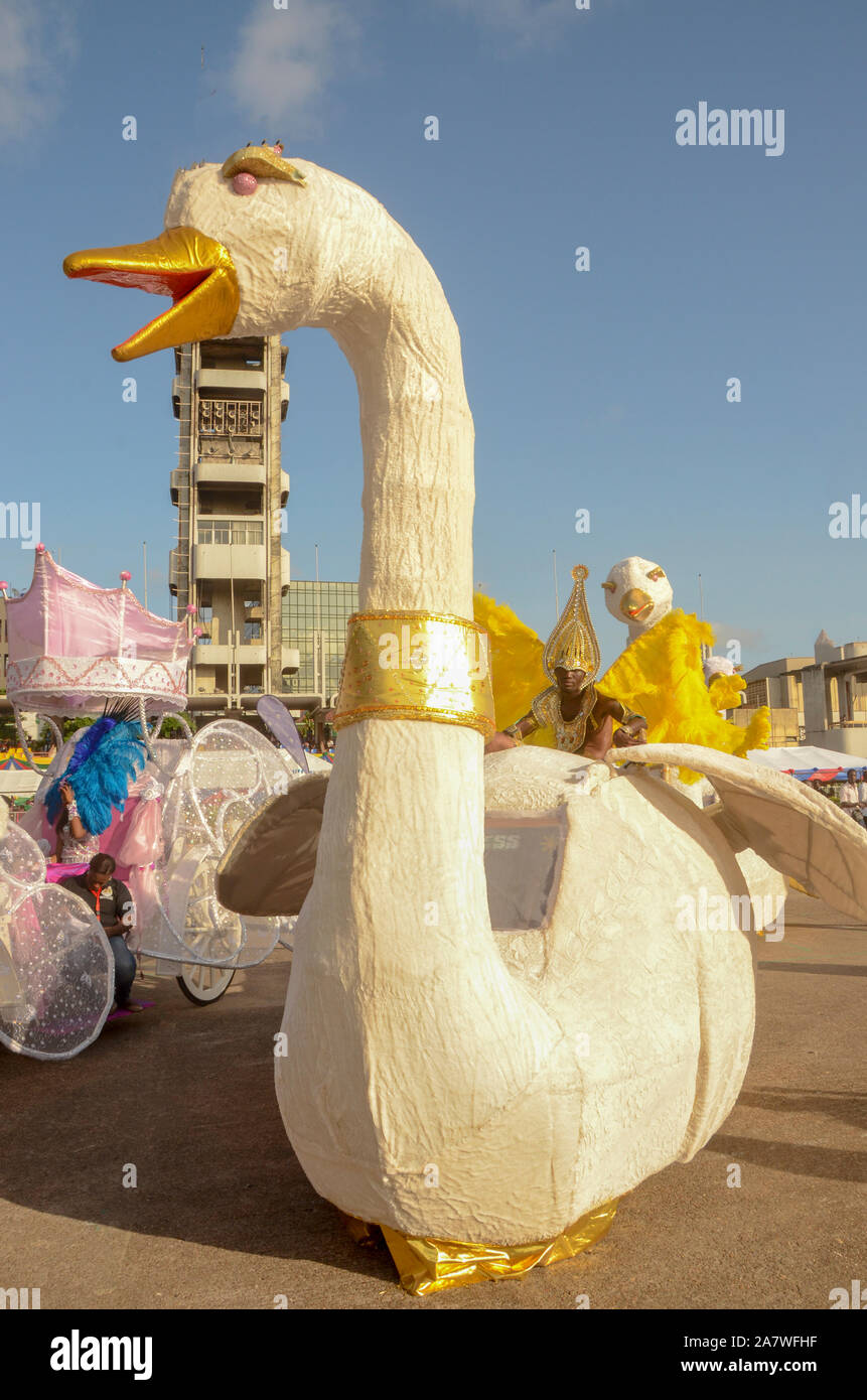 A man riding a crafted duck into the carnival ground during the Lagos Carnival. Stock Photo