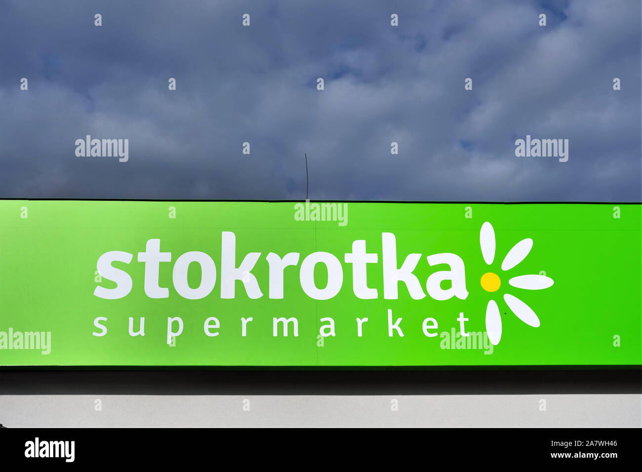 Lublin, Poland. 11/03/2019 Polish supermarket 'Stokrotka' logo Stock Photo