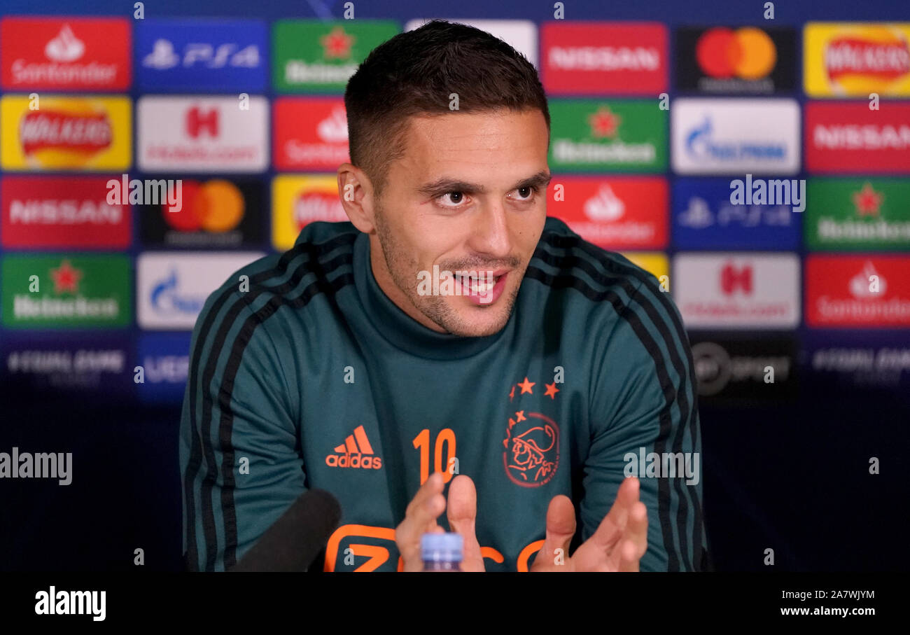 Ajax S Dusan Tadic During A Press Conference At Stamford Bridge London Stock Photo Alamy