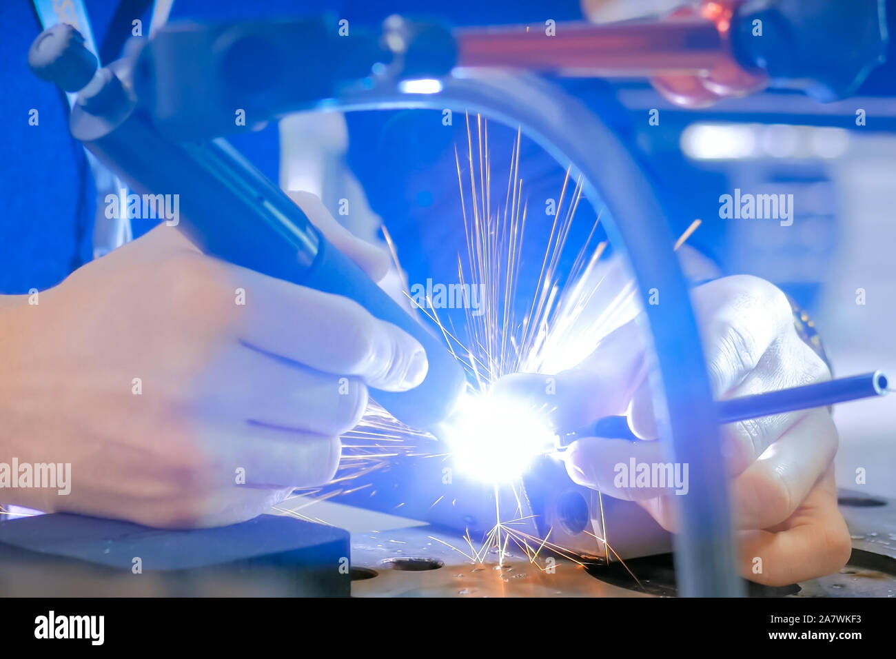 Gas tungsten arc welding GTAW or tungsten inert gas TIG Stock Photo
