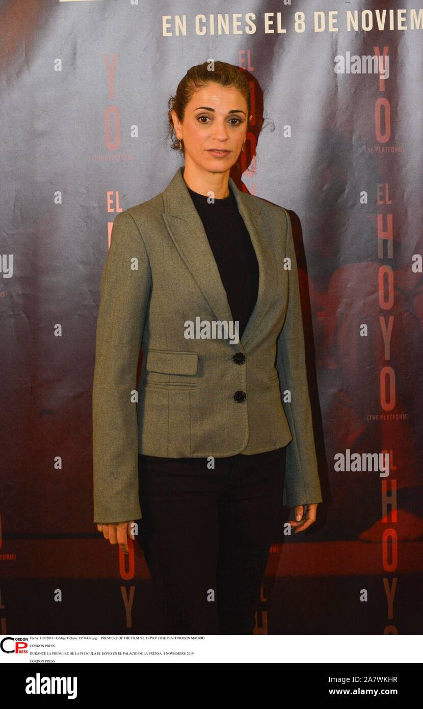 PREMIERE OF THE FILM "EL HOYO" (THE PLATFORM) IN MADRID CORDON PRESS DURANTE LA PREMIERE DE LA PELICULA EL HOYO EN EL PALACIO DE LA PRENSA. 4 NOVIEMBRE 2019 CORDON PRESS Cordon Press Stock Photo