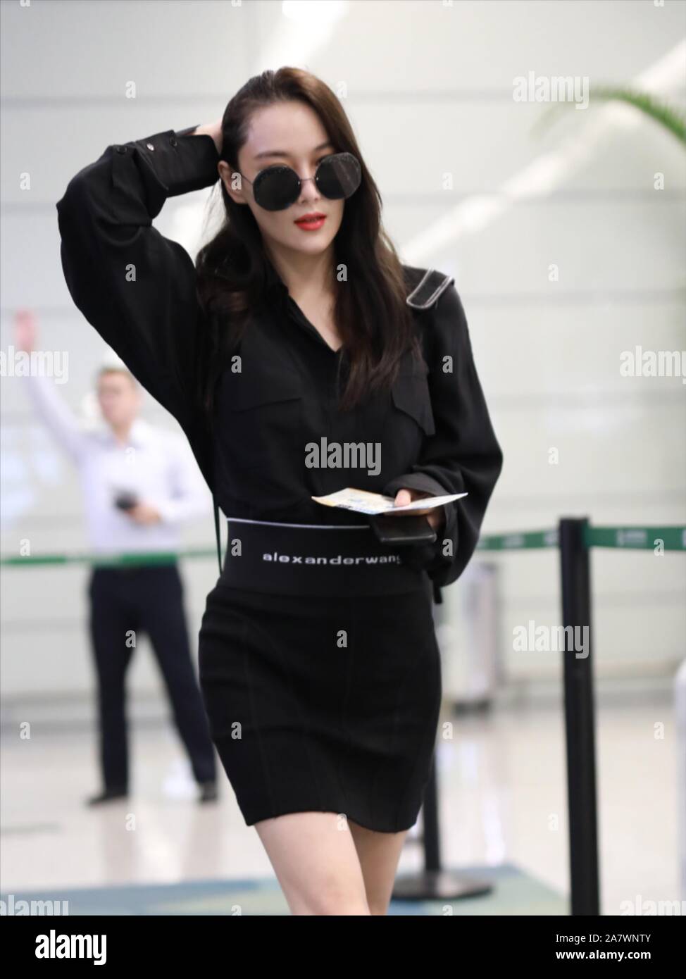 Chinese actress, singer and model Zhang Xinyu, also known as Viann Zhang,  shows up at an airport in Shanghai, China, 14 August 2019. Skirt: Alexande  Stock Photo - Alamy