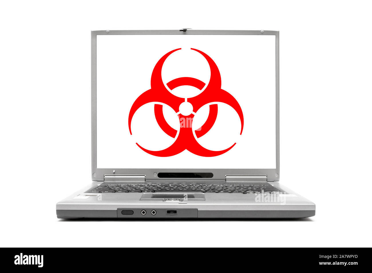 Laptop zeigt das Biohazard Emblem auf dem Bildschirm Stock Photo
