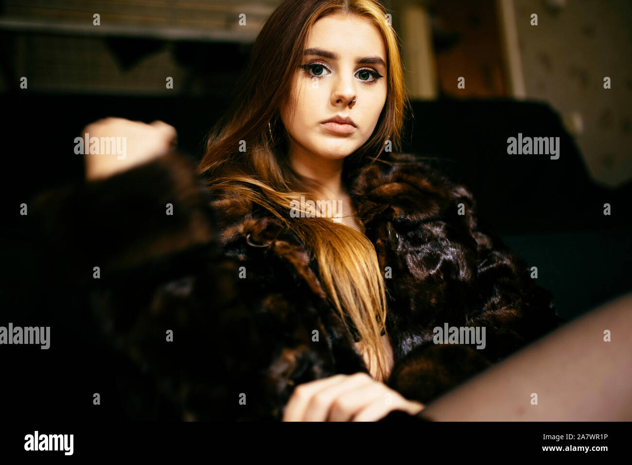 Beautiful woman in fur coat hi-res stock photography and images - Alamy